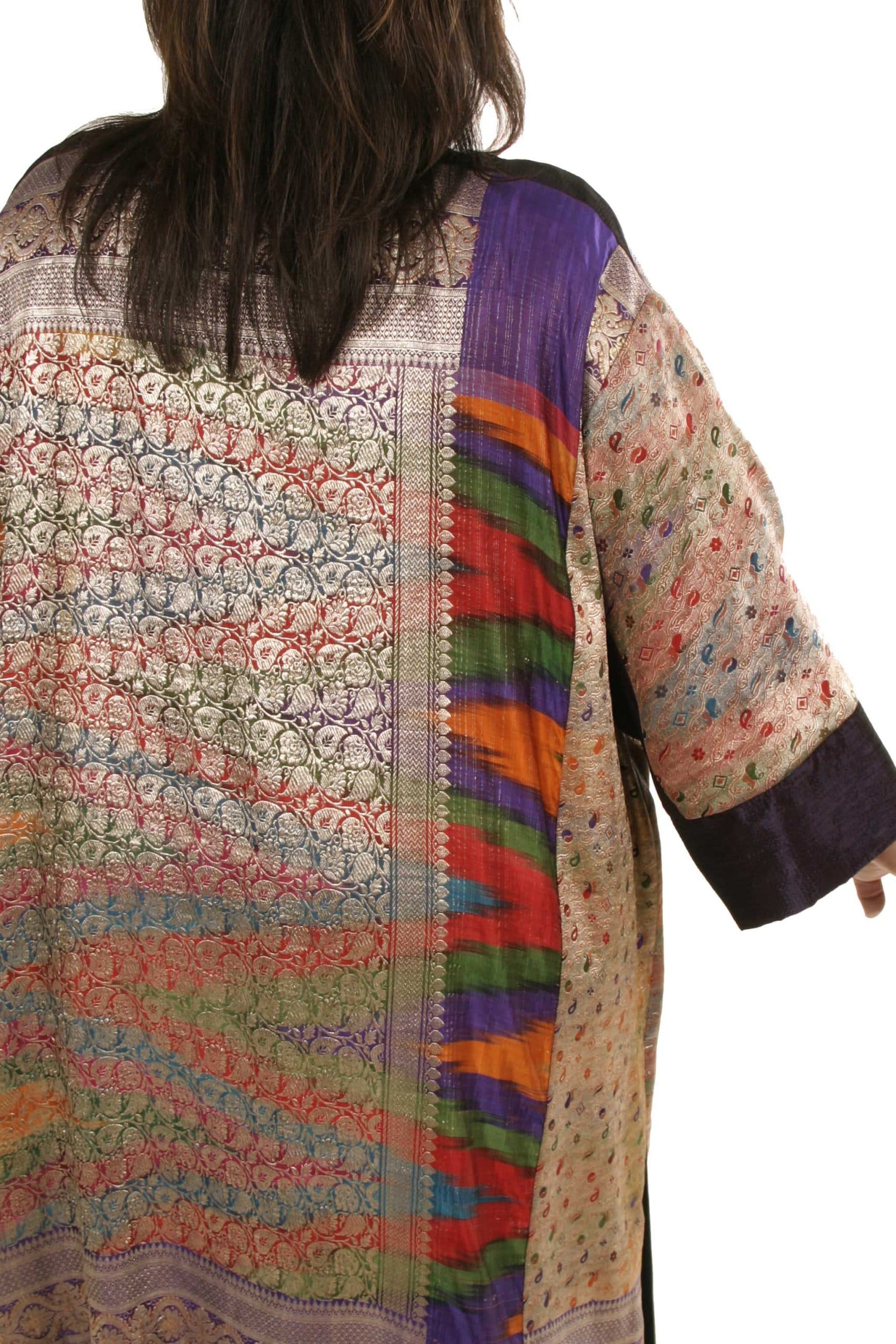 Plus Size Special Occasion Kimono Coat Sari Silk Purple Silver thumbnail 4