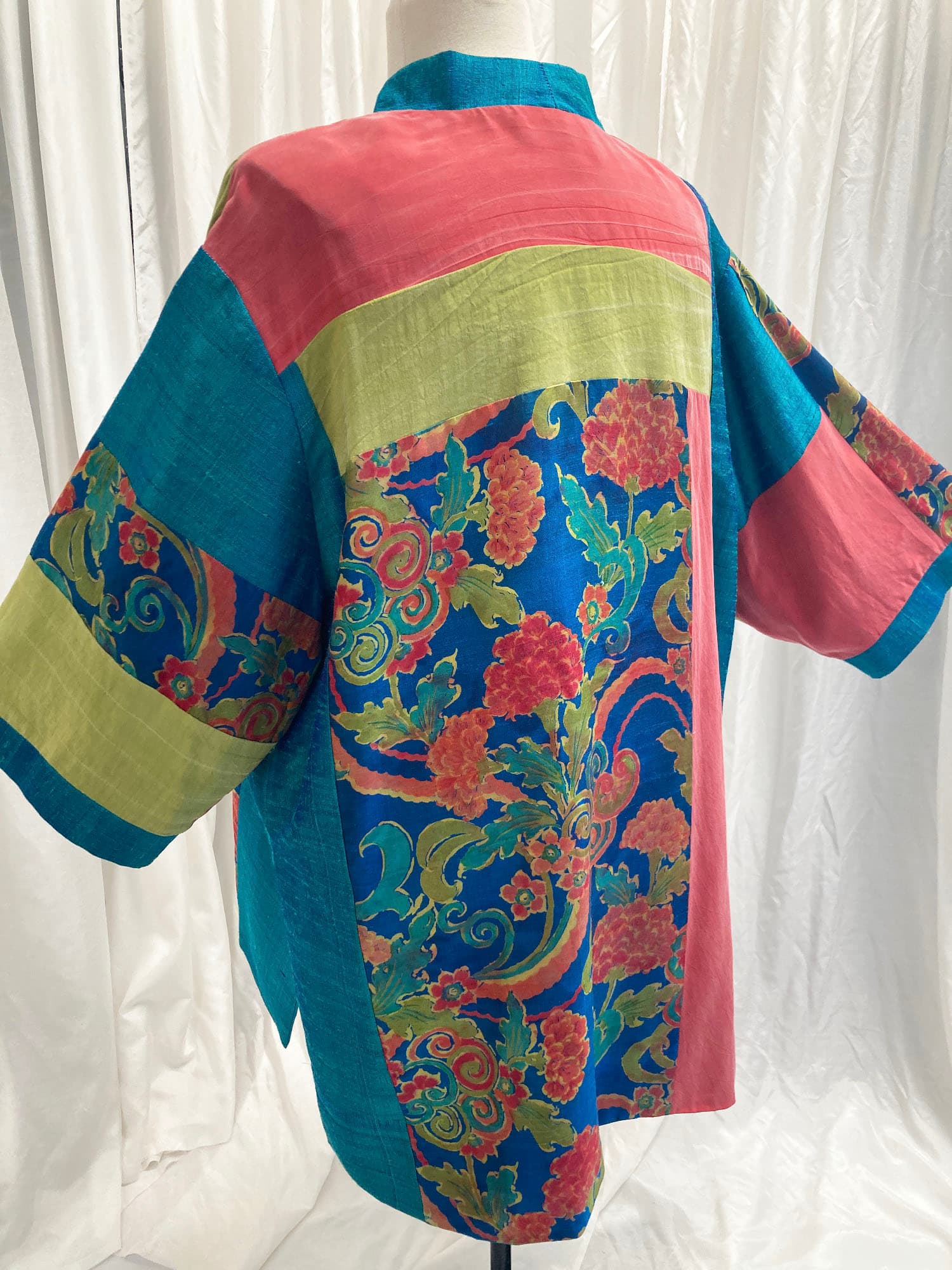Plus Size Special Occasion Kimono Jacket Japanese Artwear Turquoise Coral 22/24