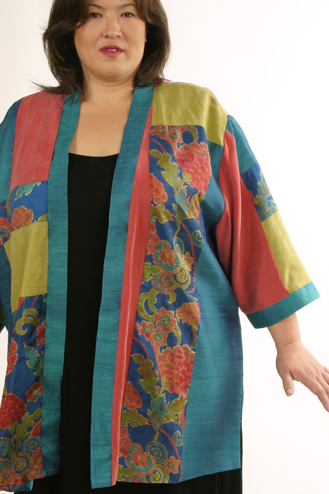 Plus Size Special Occasion Kimono Jacket Japanese Artwear Turquoise Coral 22/24 thumbnail 2
