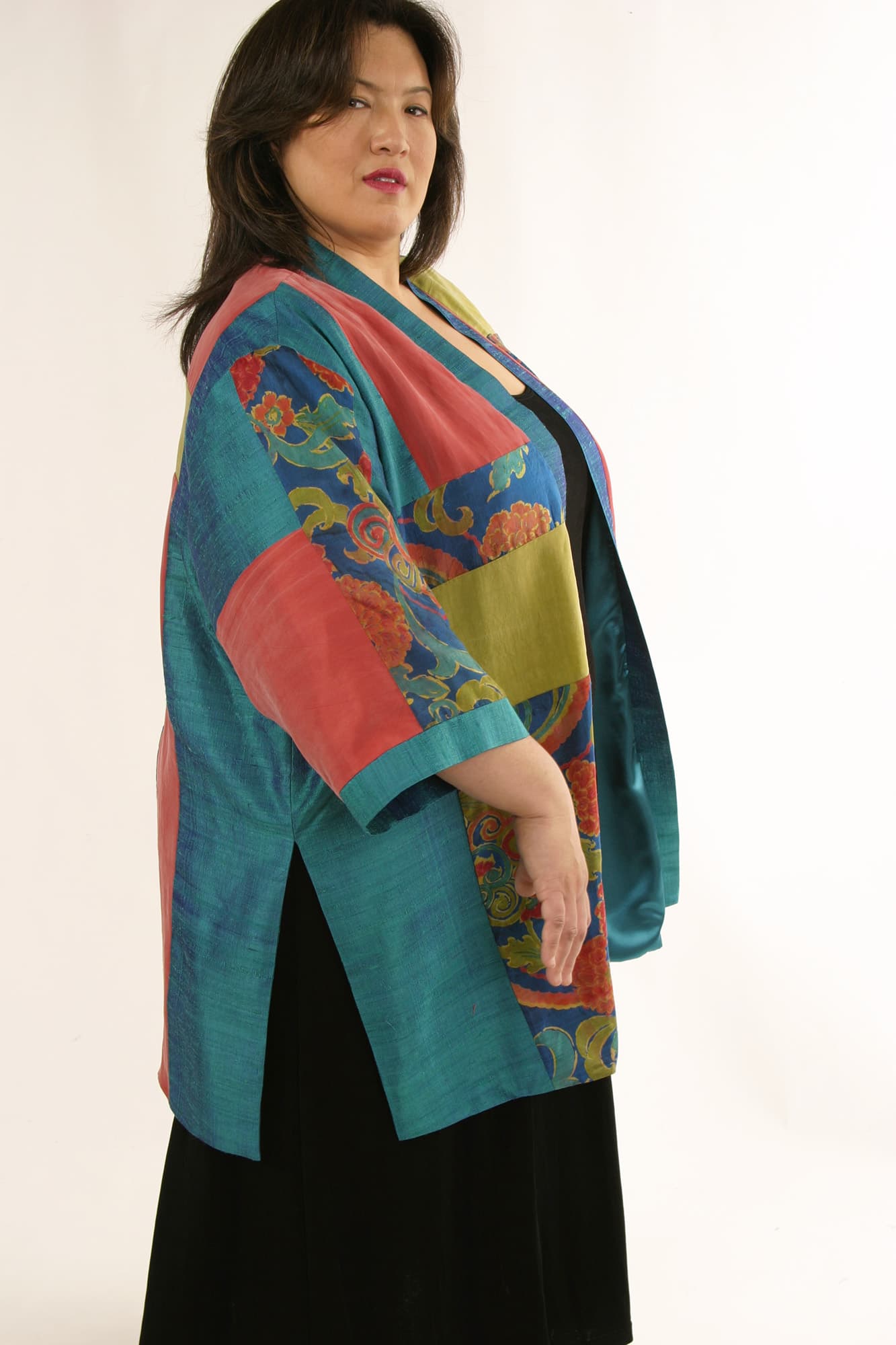 Plus Size Special Occasion Kimono Jacket Japanese Artwear Turquoise Coral 22/24 thumbnail 3