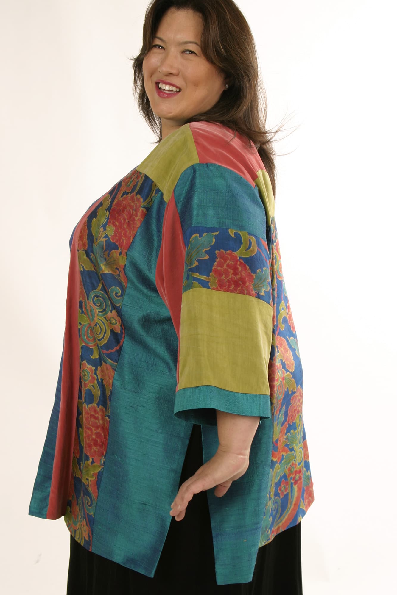 Plus Size Special Occasion Kimono Jacket Japanese Artwear Turquoise Coral 22/24 thumbnail 4