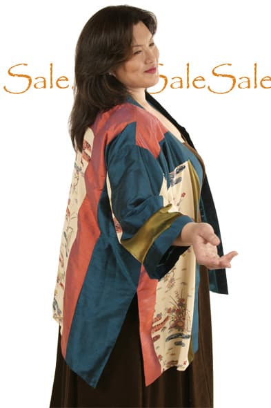 Plus Size Special Occasion Kimono Jacket Silk Artwear Teal Coral Bronze thumbnail 2