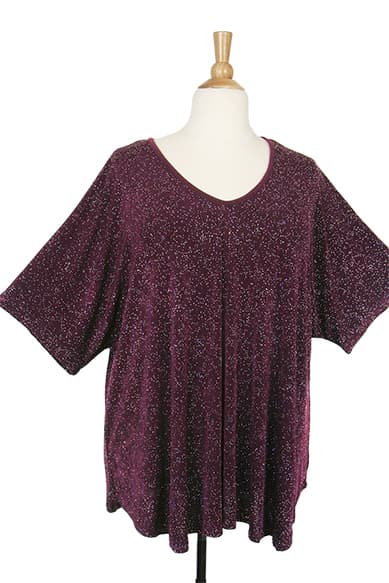 Shell Top Dark Burgundy with Silver Sparkle Slinky Sizes 22/24, 26/28, 30/32