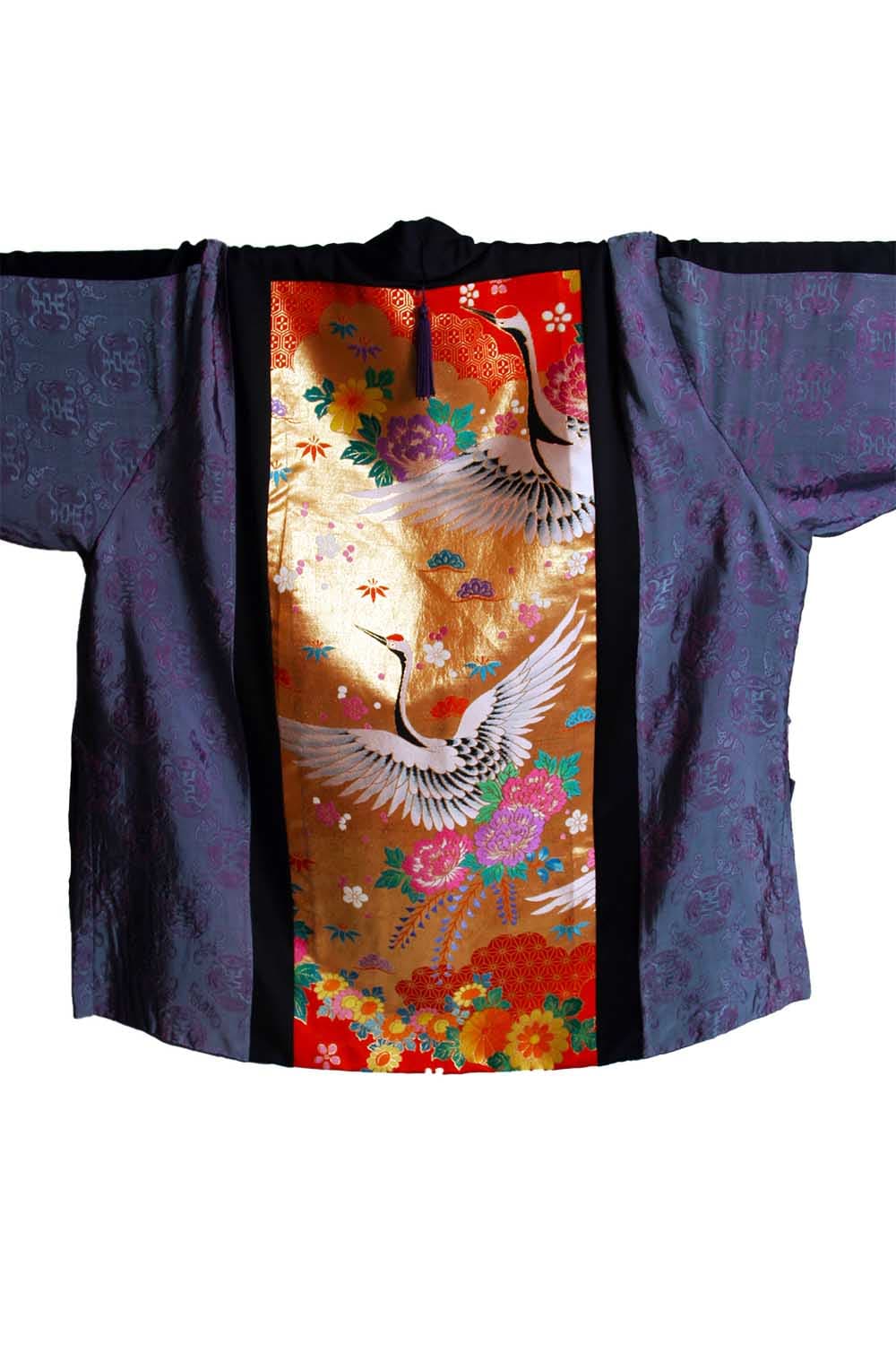 Plus Size Jacket Japan Silk Embroidery Cranes Gold Purple Orange 30/32 thumbnail 2