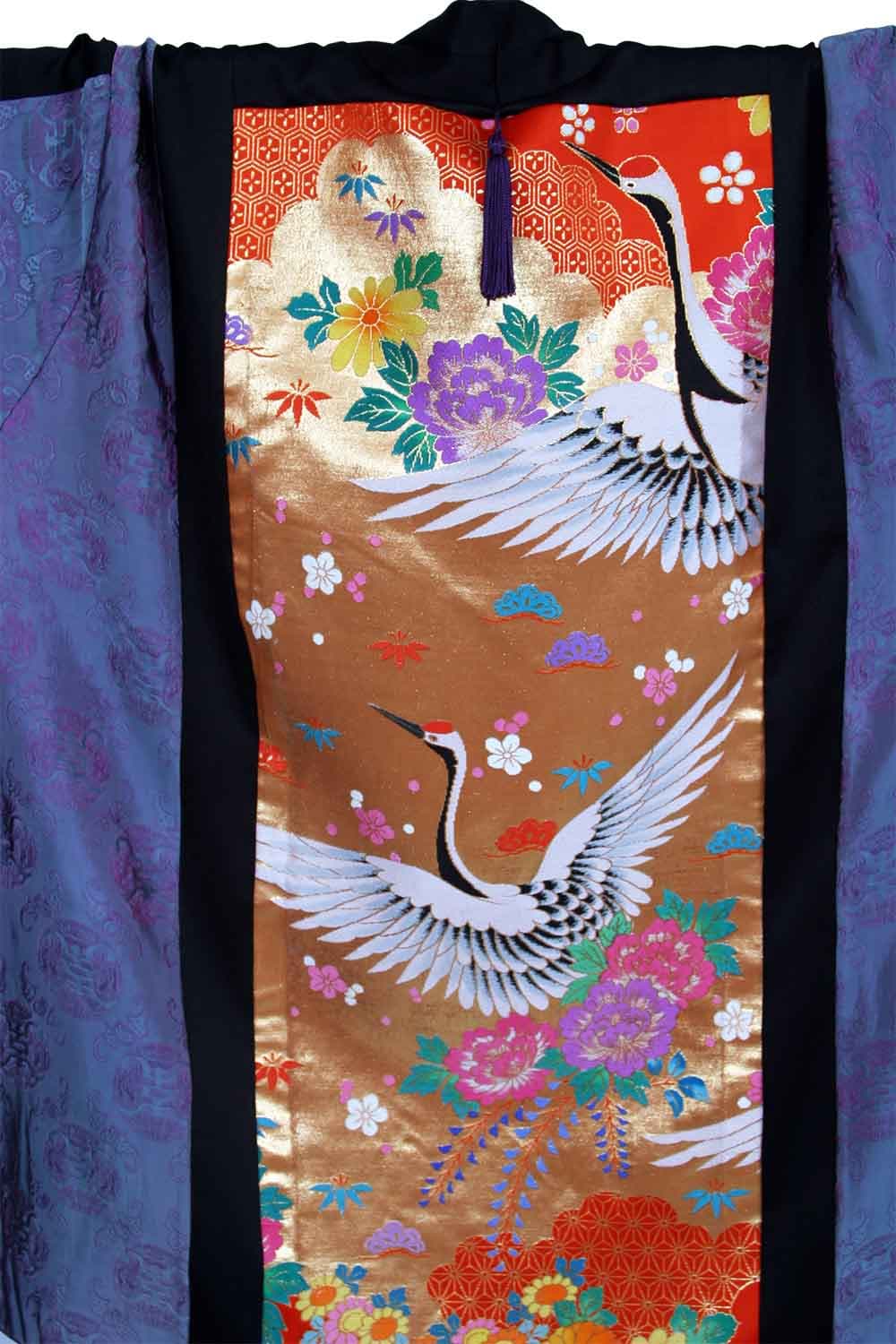 Plus Size Jacket Japan Silk Embroidery Cranes Gold Purple Orange 30/32 thumbnail 3