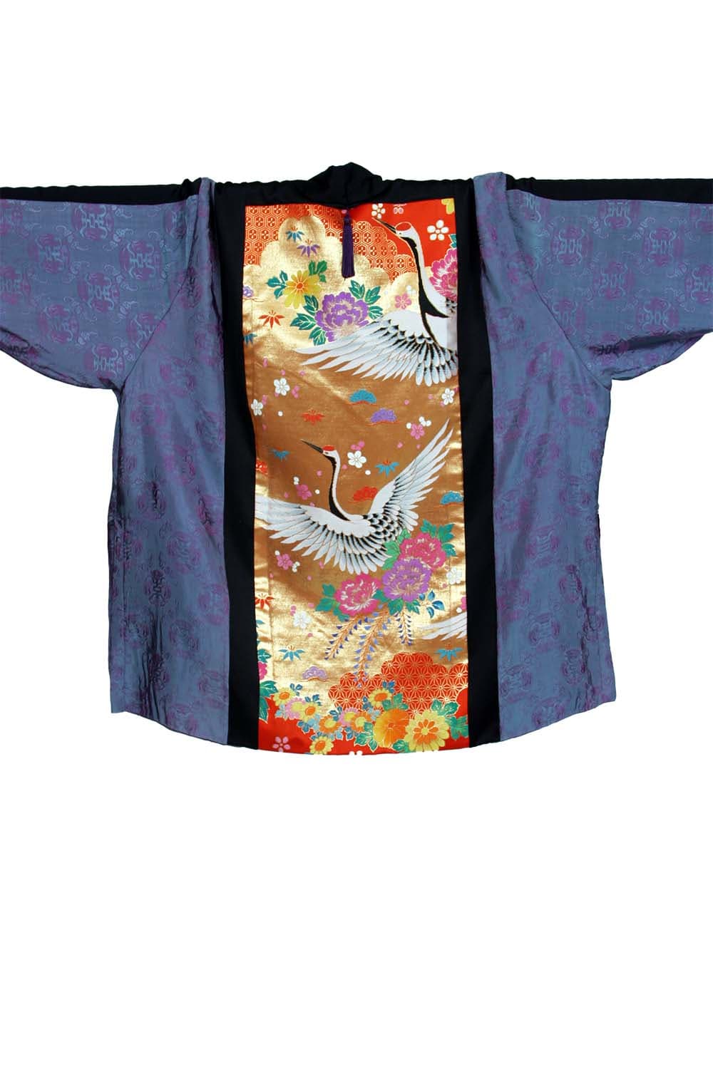Plus Size Jacket Japan Silk Embroidery Cranes Gold Purple Orange 30/32