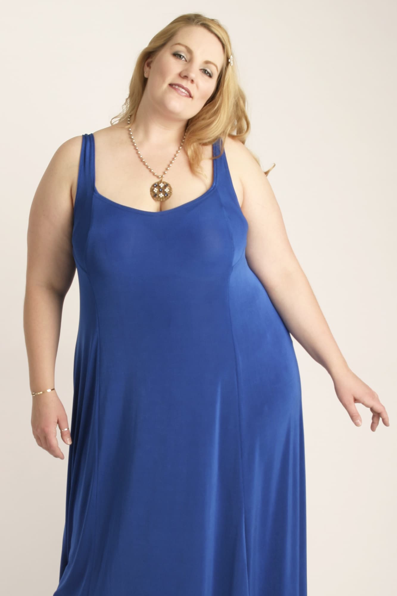 Plus Size Slip Dress Royal Blue Slinky 30/32
