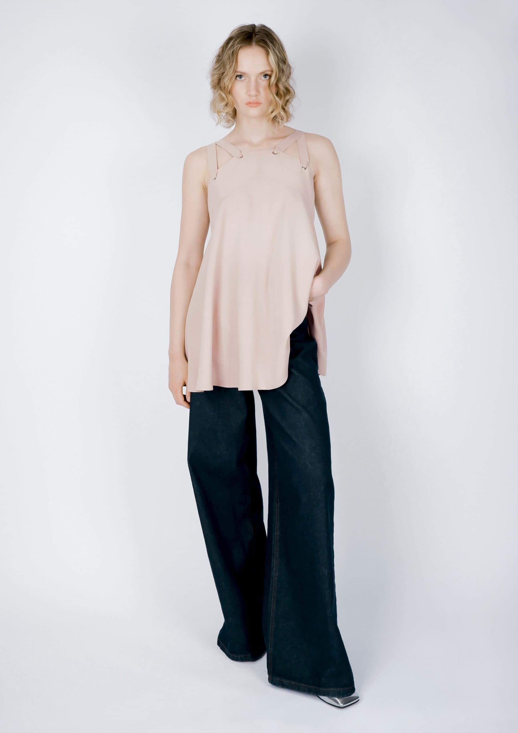 CROSS STRAP FLARED BLOUSE POWDER thumbnail 2