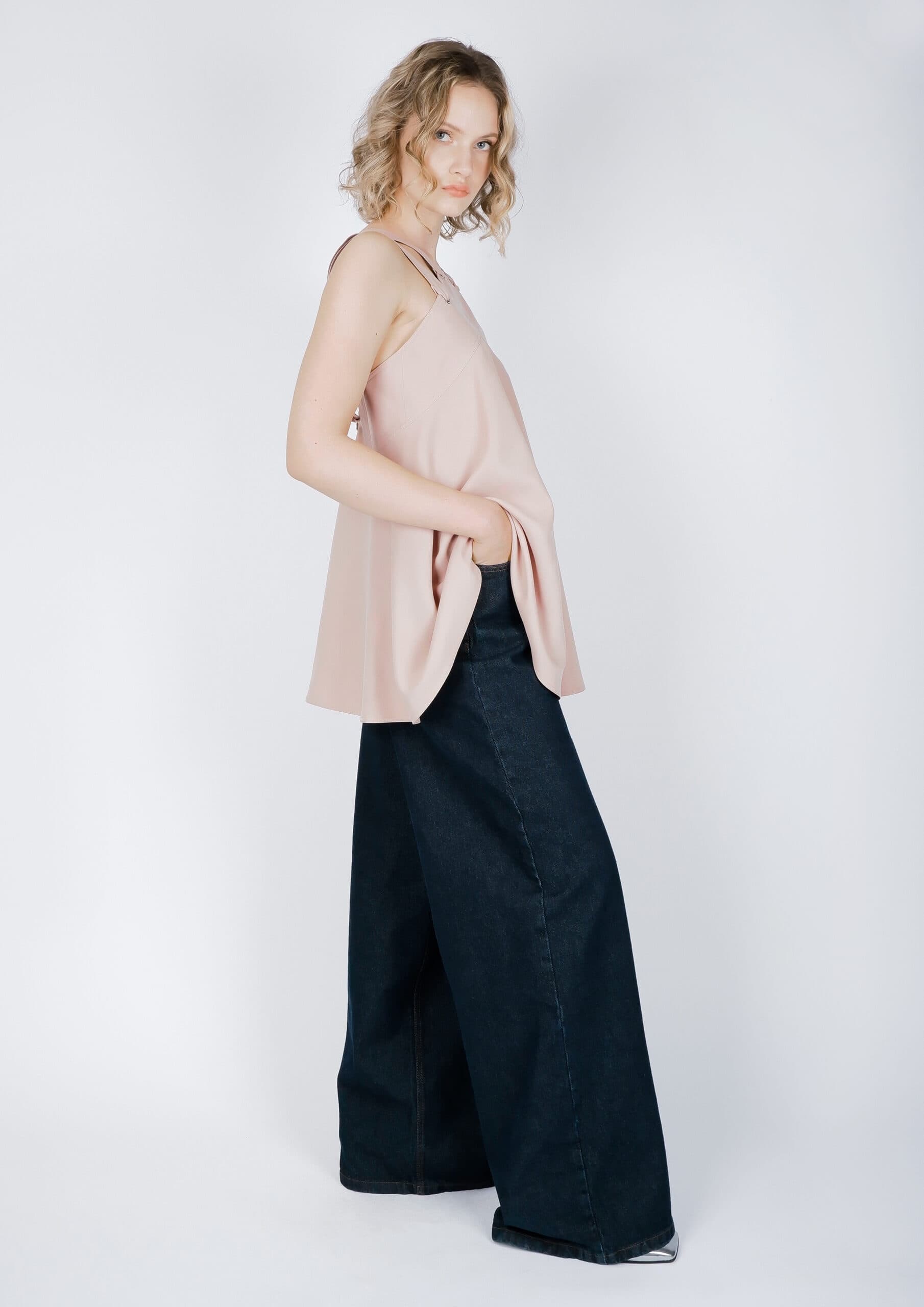 CROSS STRAP FLARED BLOUSE POWDER thumbnail 3