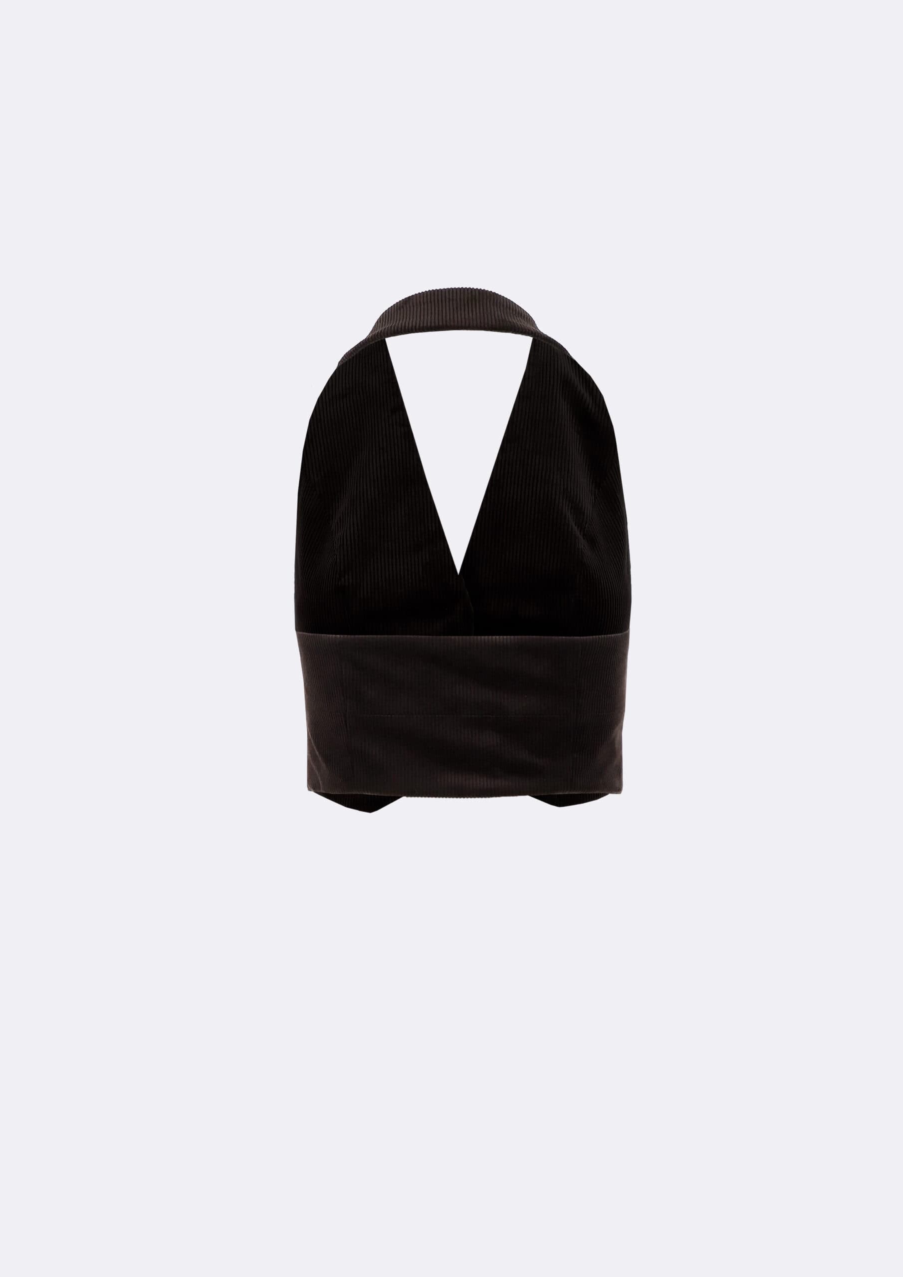 HALTER NECK VELVET VEST DARK BROWN thumbnail 3