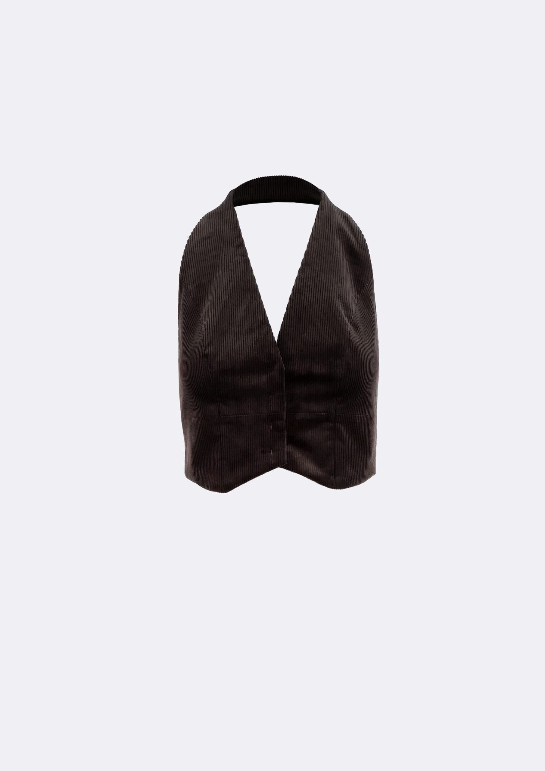 HALTER NECK VELVET VEST DARK BROWN