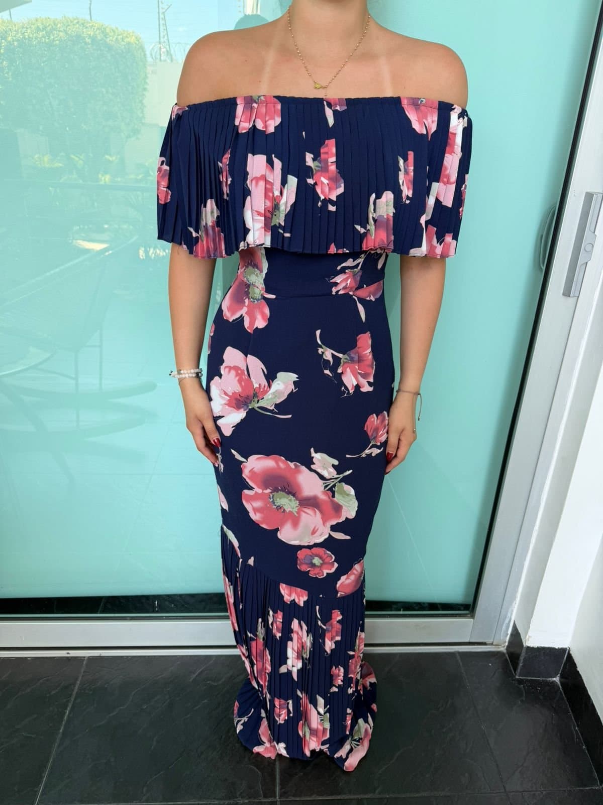 Vestido Largo Plisado Off-Shoulders Azulu thumbnail 2