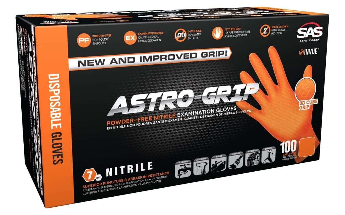 SAS Astro-Grip Powder-Free Nitrile Exam Grade Disposable Gloves – 7 Mil