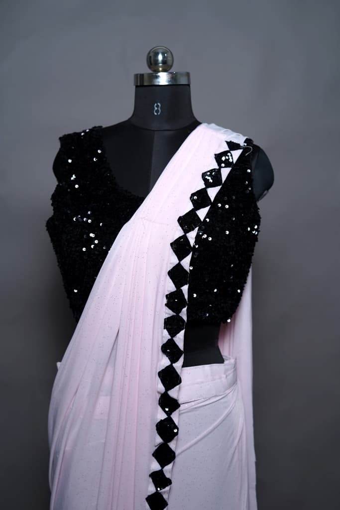 Baby Pink Saree Stitched thumbnail 2
