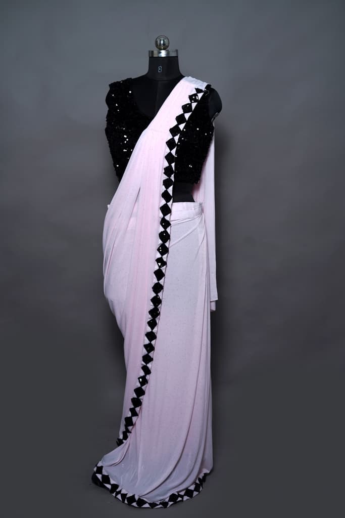 Baby Pink Saree Stitched