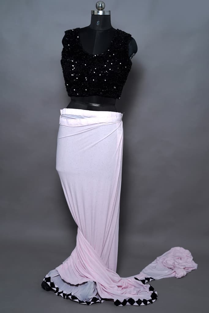 Baby Pink Saree Stitched thumbnail 3