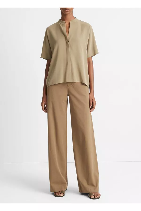 VINCE Band Collar Dolman Short Sleeve Shirt in Artichoke