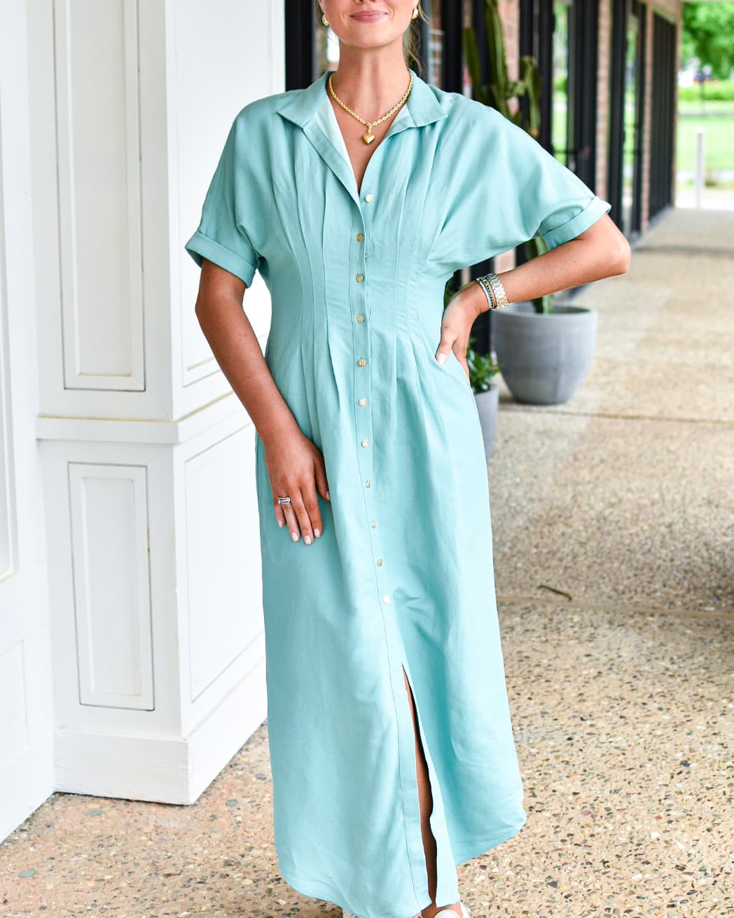 EMILY MCCARTHY Georgia Dress in Wasabi Linen