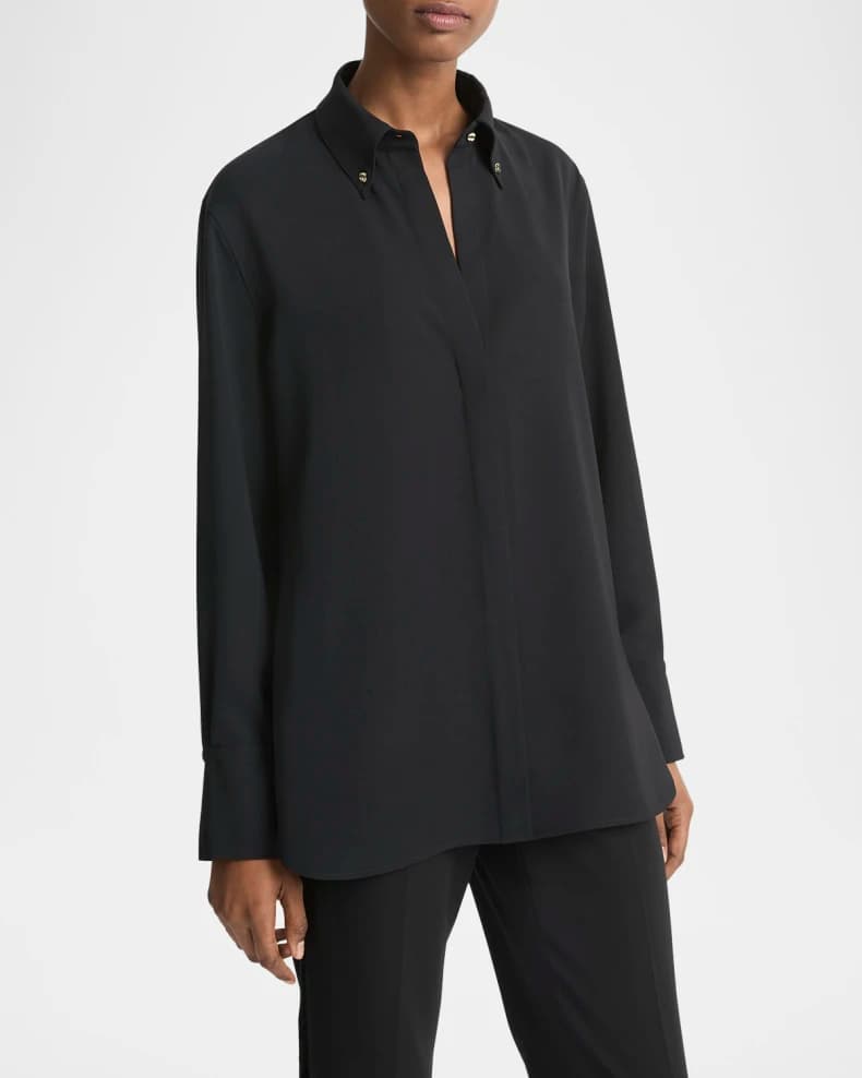 VINCE Jewel Collar Point Shirt in Black