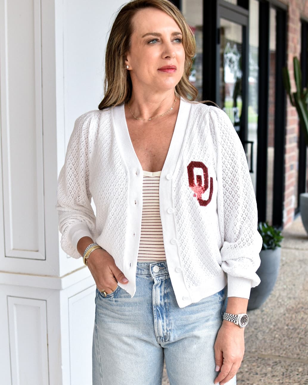 SPARKLE CITY OU Puff Cardigan in White thumbnail 2