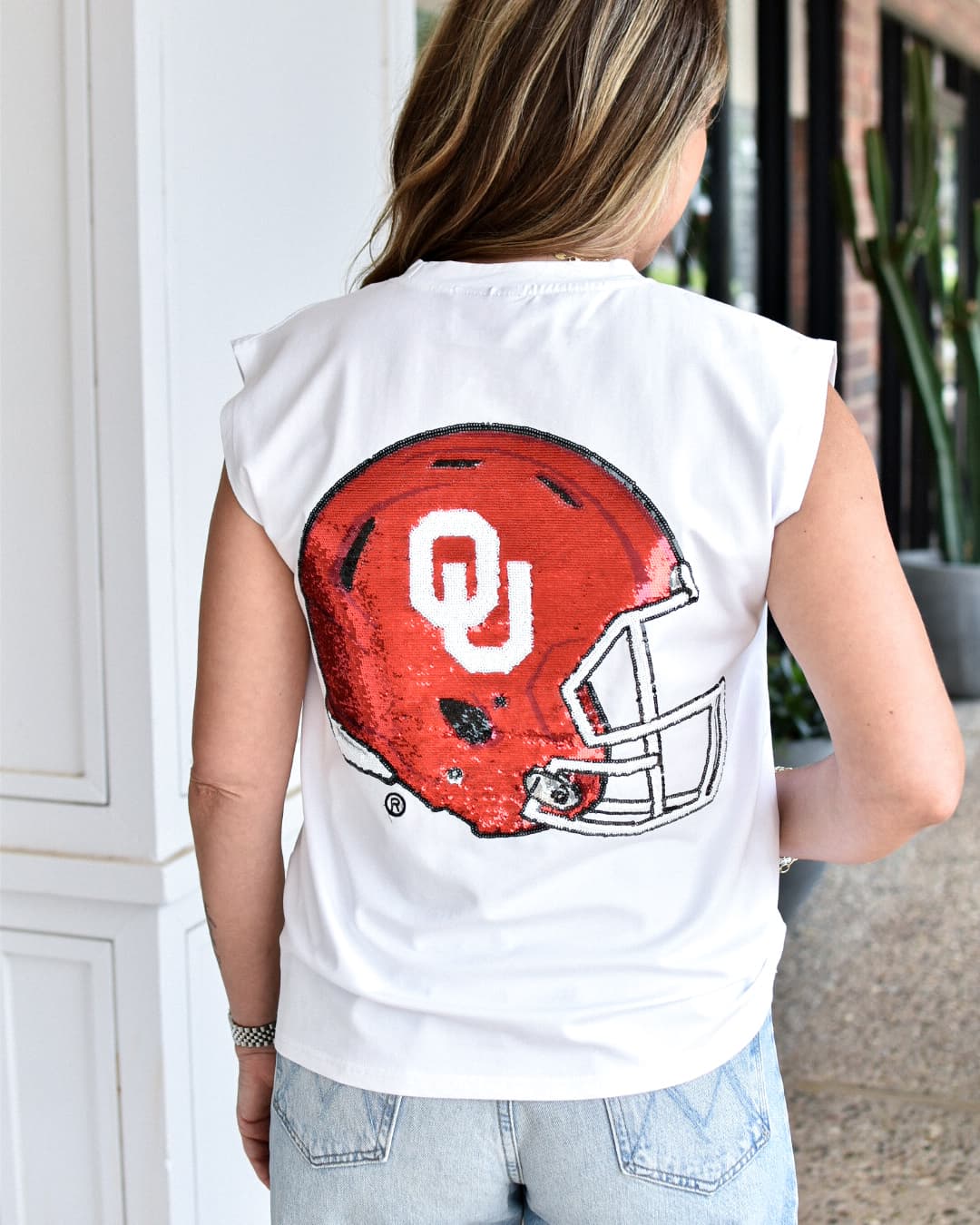 SPARKLE CITY OU Party Shoulder Helmet Tank in White thumbnail 2