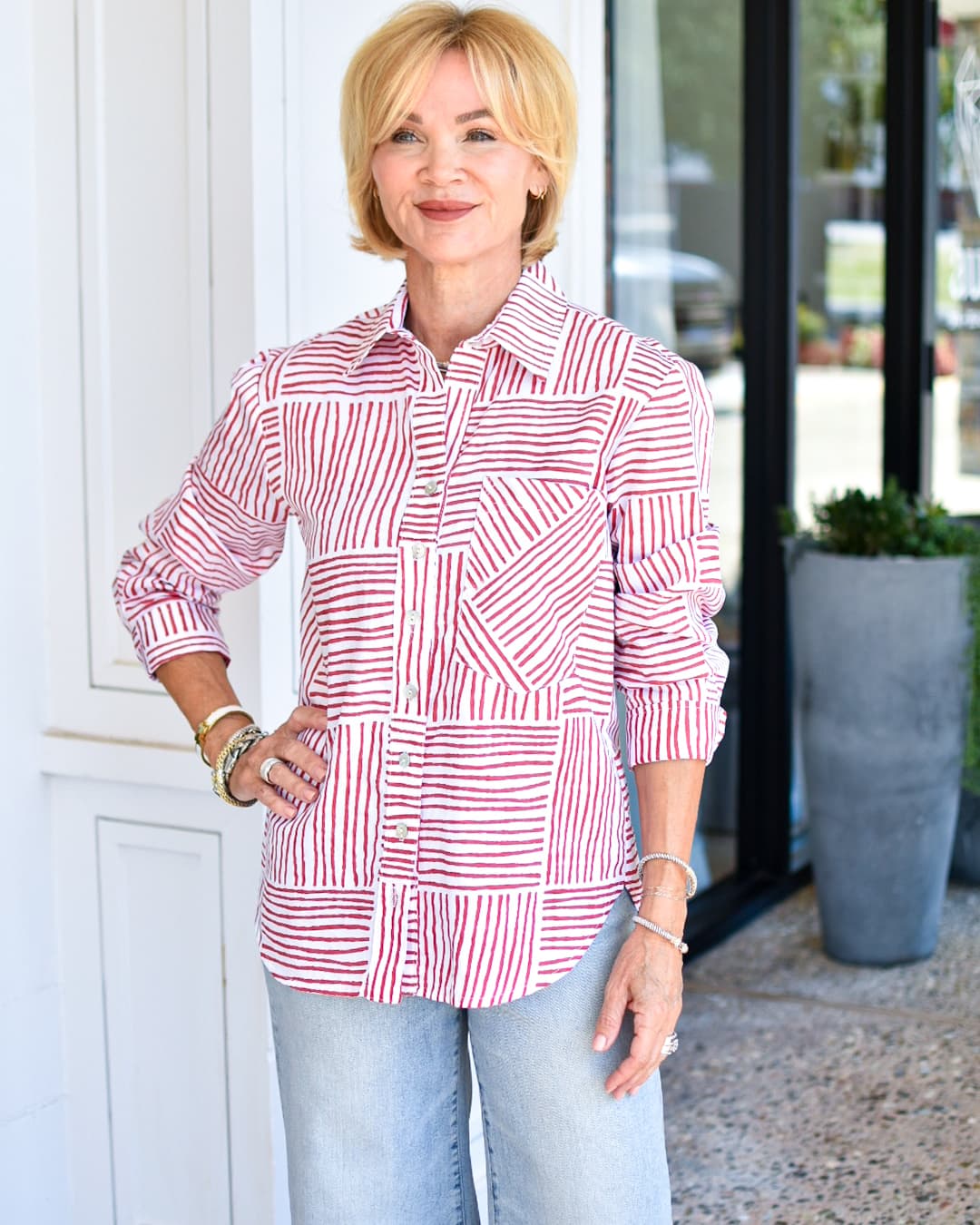 FINLEY Andie Boyfriend Shirt in Red Stripe