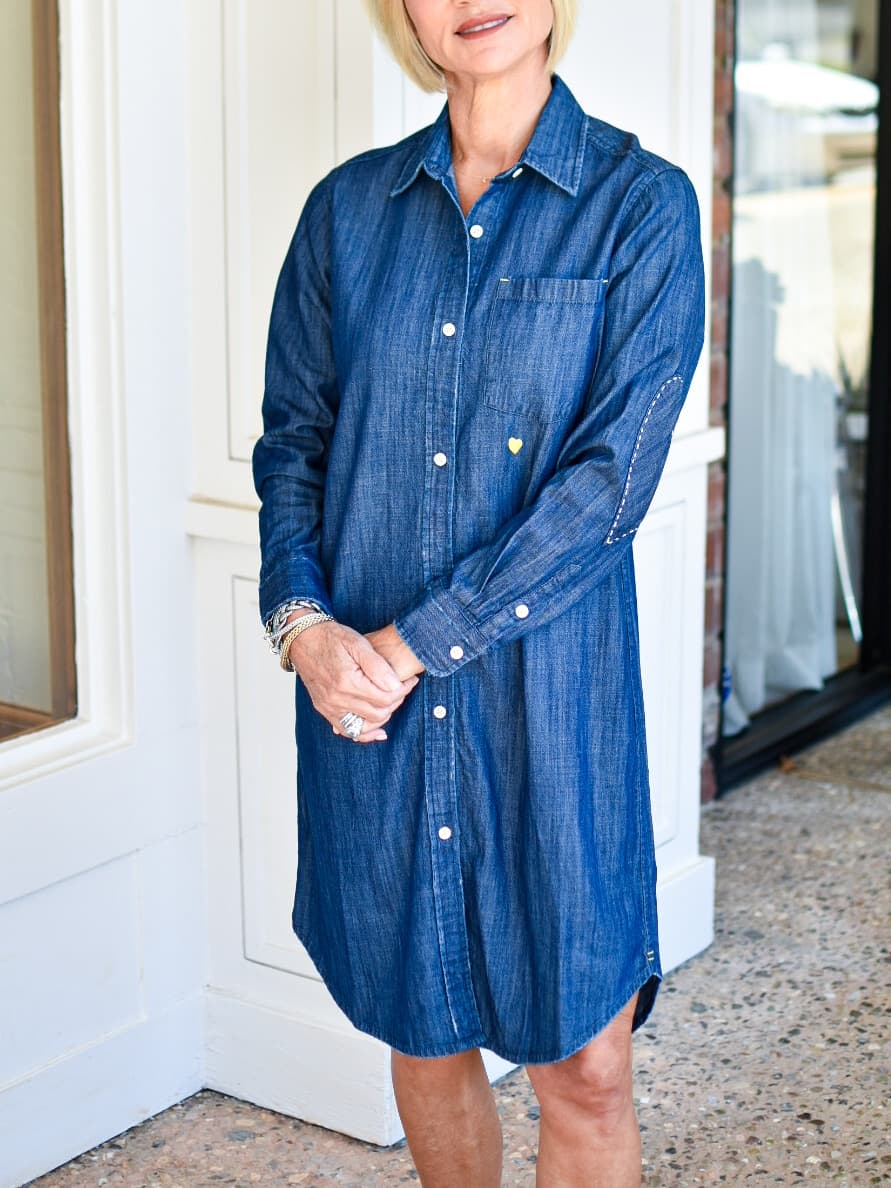 KERRI ROSENTHAL Mia Denim Shirt Dress in True Denim