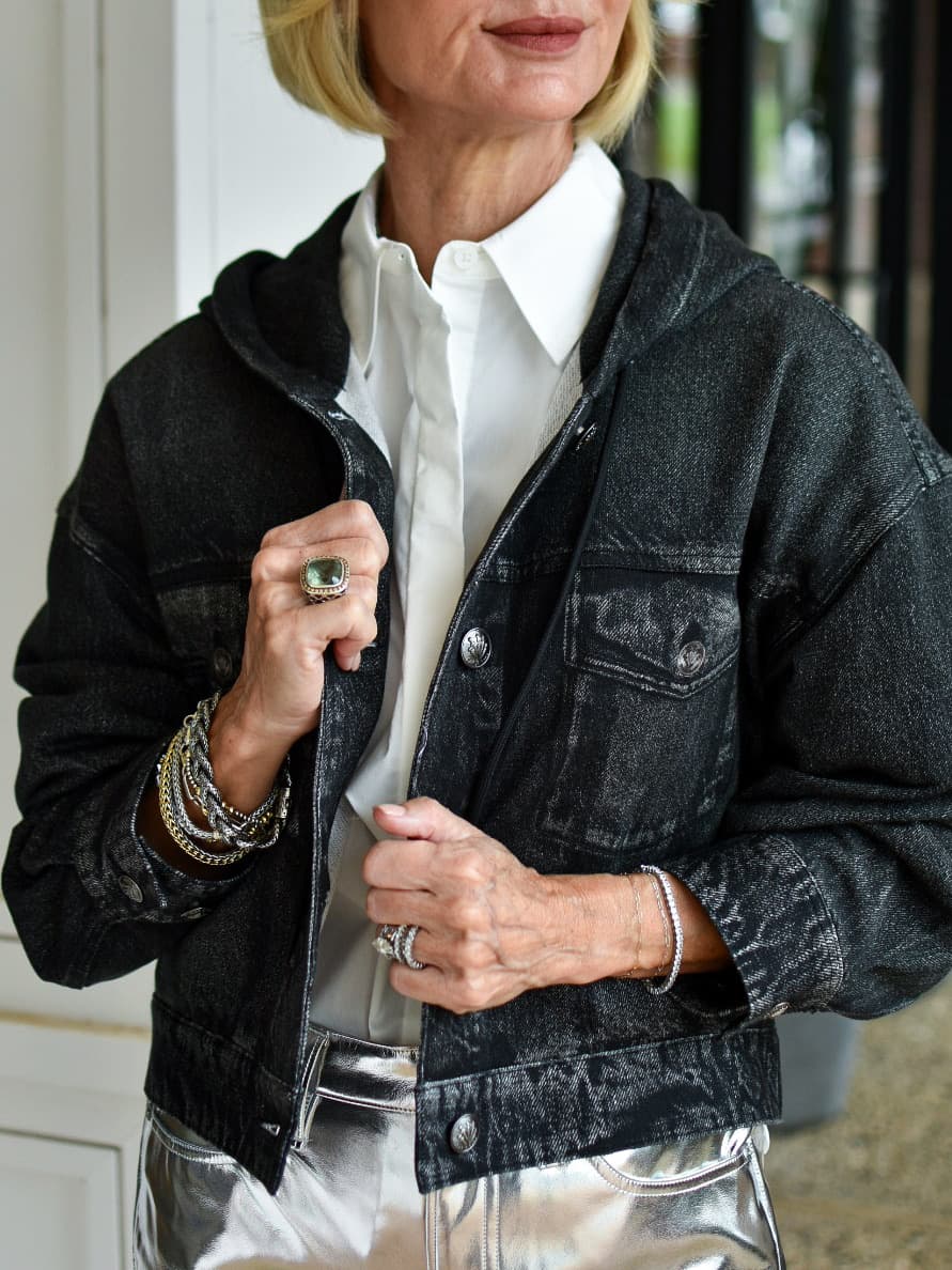rag&bone Miramar Terry Hooded Trucker Jacket in Faded Black