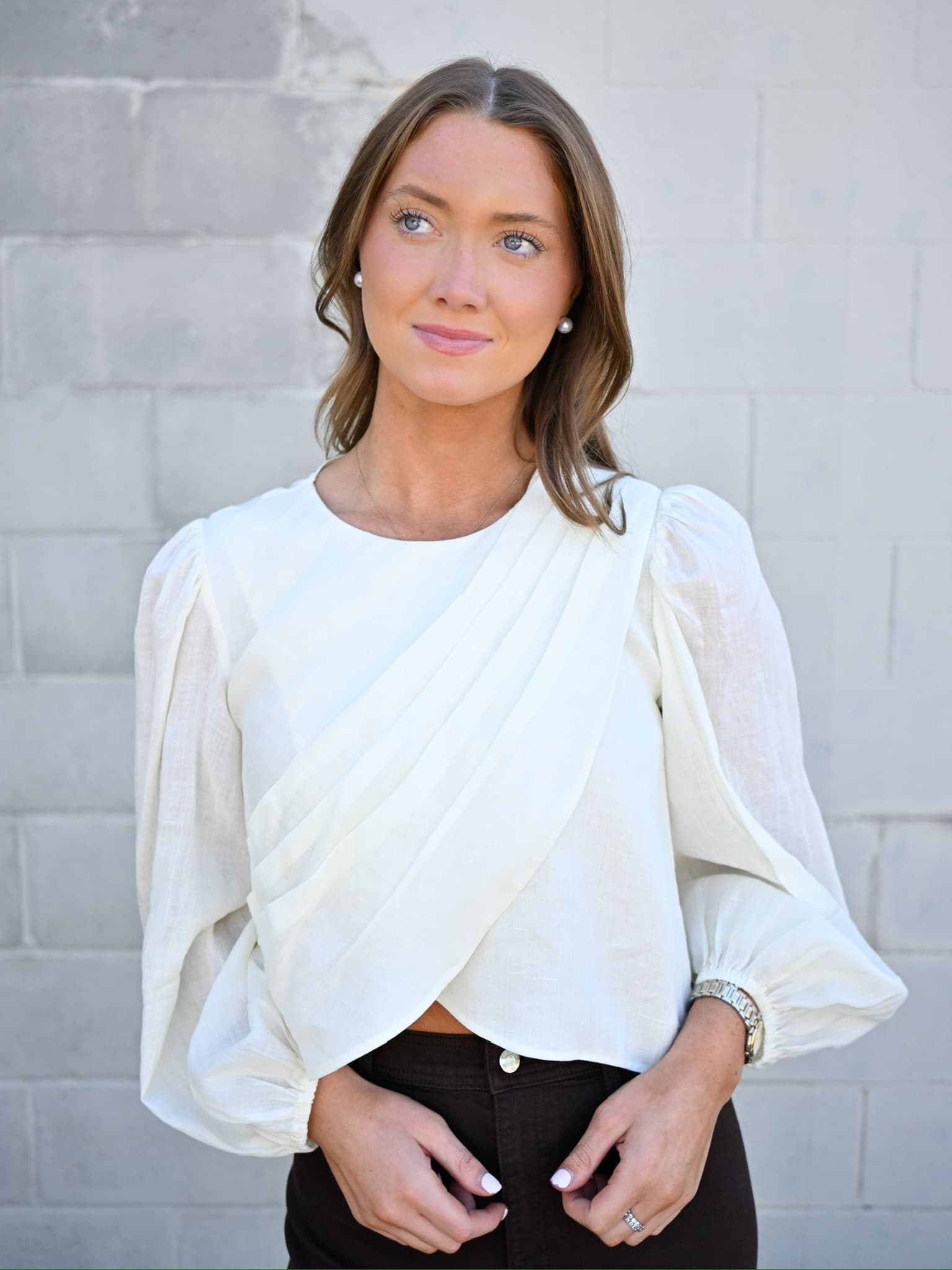SEA Solene Solid Long Sleeve Top in Cream