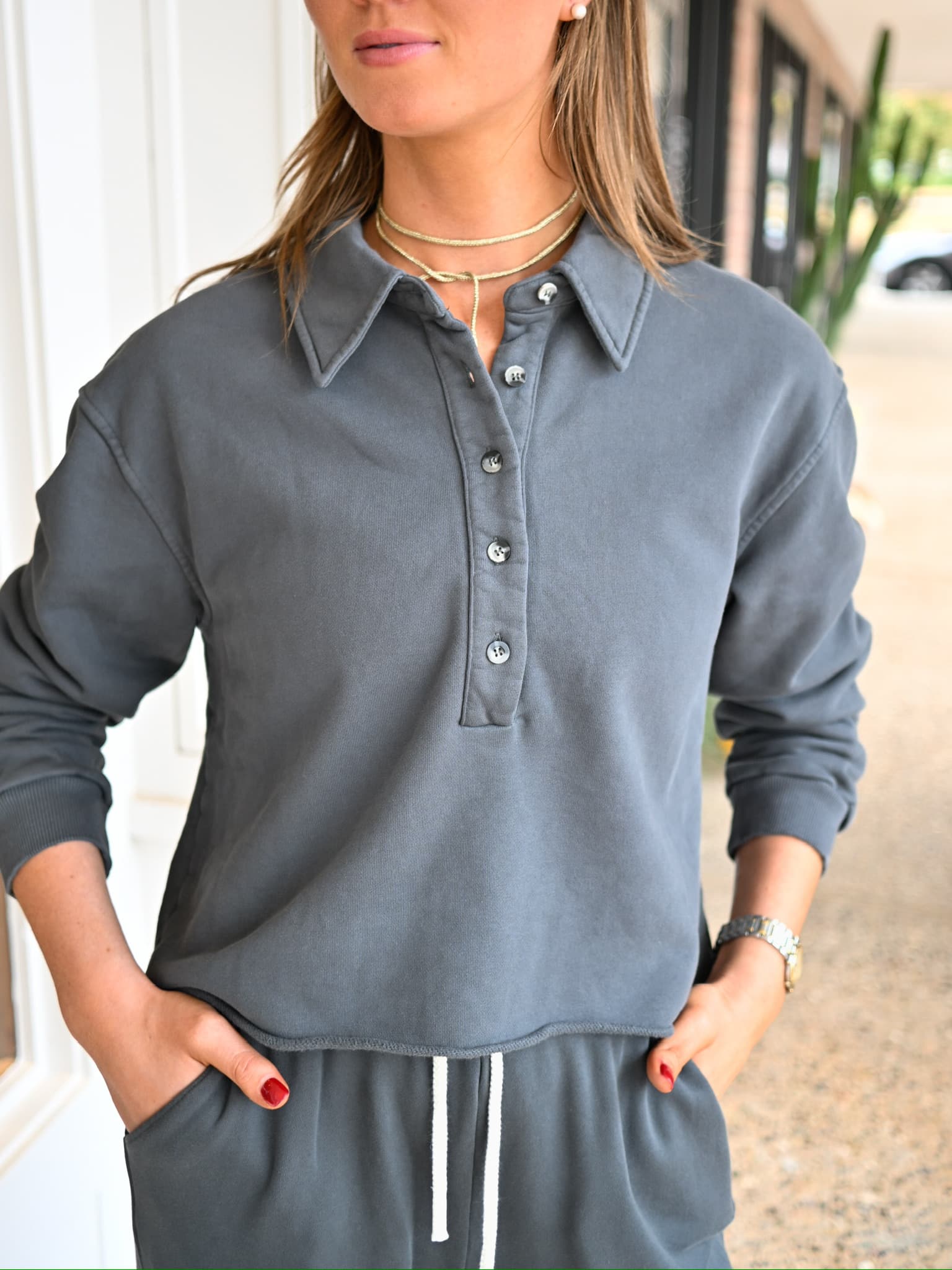 PERFECT WHITE TEE Vinny Fleece 3/4 Fleece Sweatshirt in Charcoal