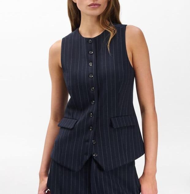rag & bone Irina Ponte Long Vest in Navy Multi