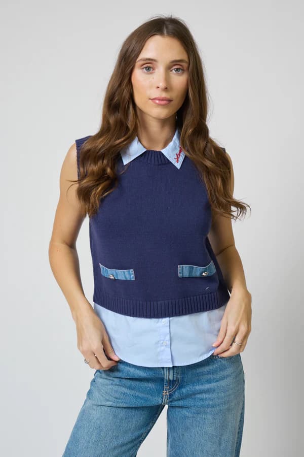 CENTRAL PARK WEST Kendall Sleeveless Twofor in Navy