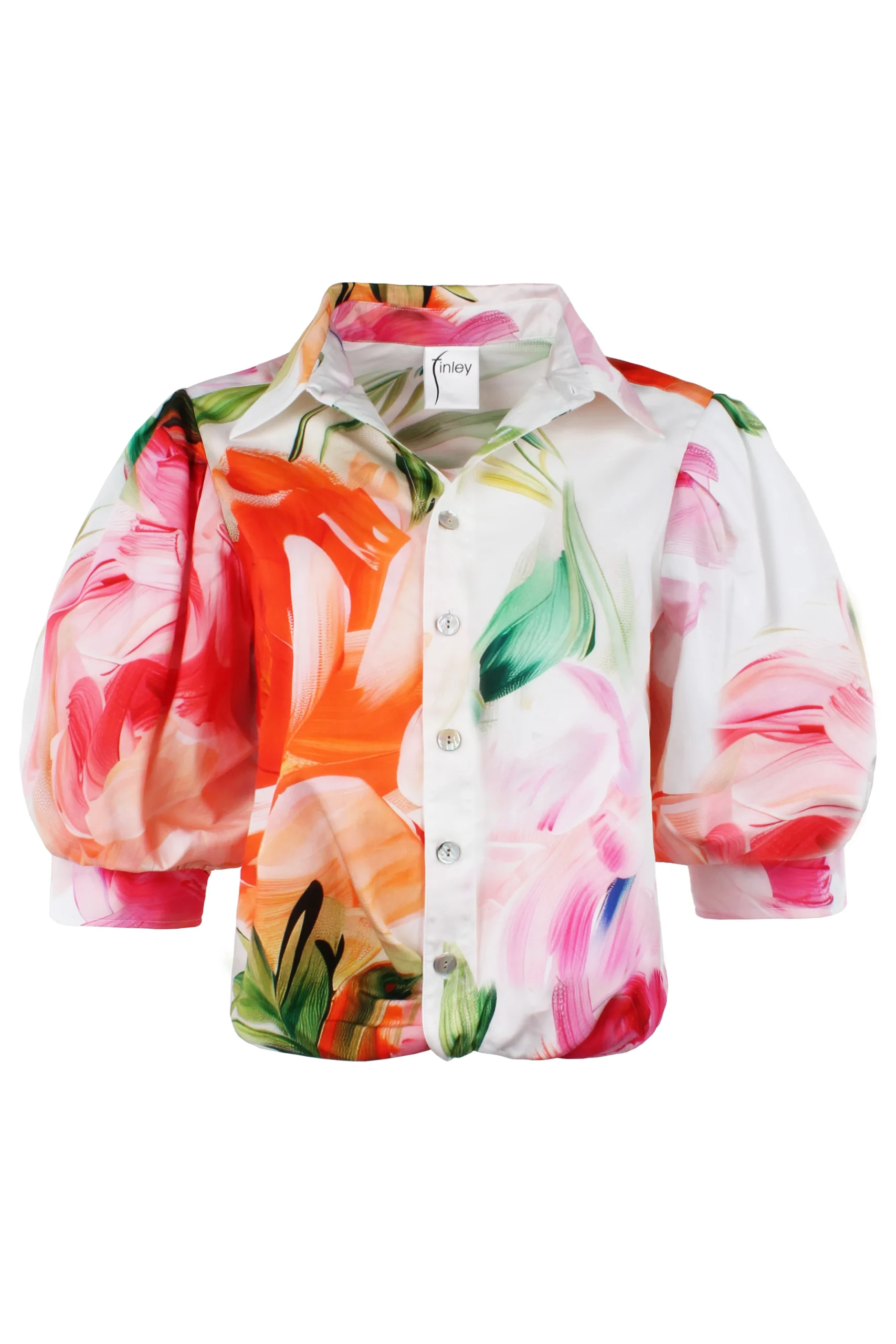 FINLEY Bomba Peony Floral Shirt in White/Orange/Pink