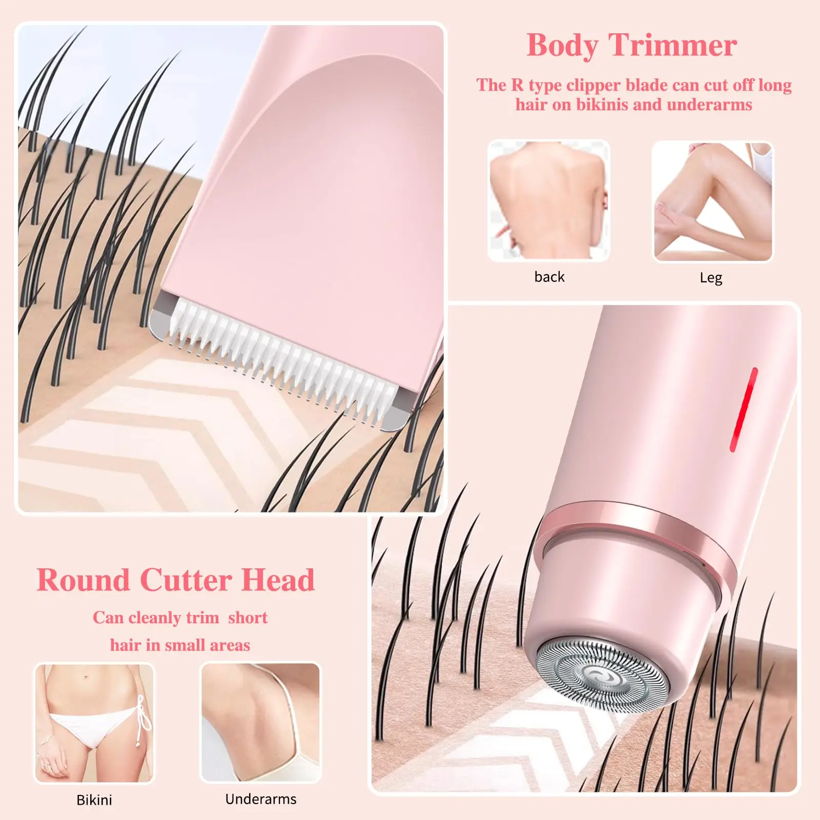 2 in 1 Dual-Head Painless Women Electric Razors Bikini Trimmer Wet Dry Use for Ladies Pubic Hair Detachable Head Electric Shaver thumbnail 3