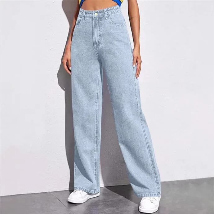 High Waist Washed Ladies Jeans Long Straight Fashionable Versatile New 2025 Cross-Border Women’s Denim Pants Chinese Style