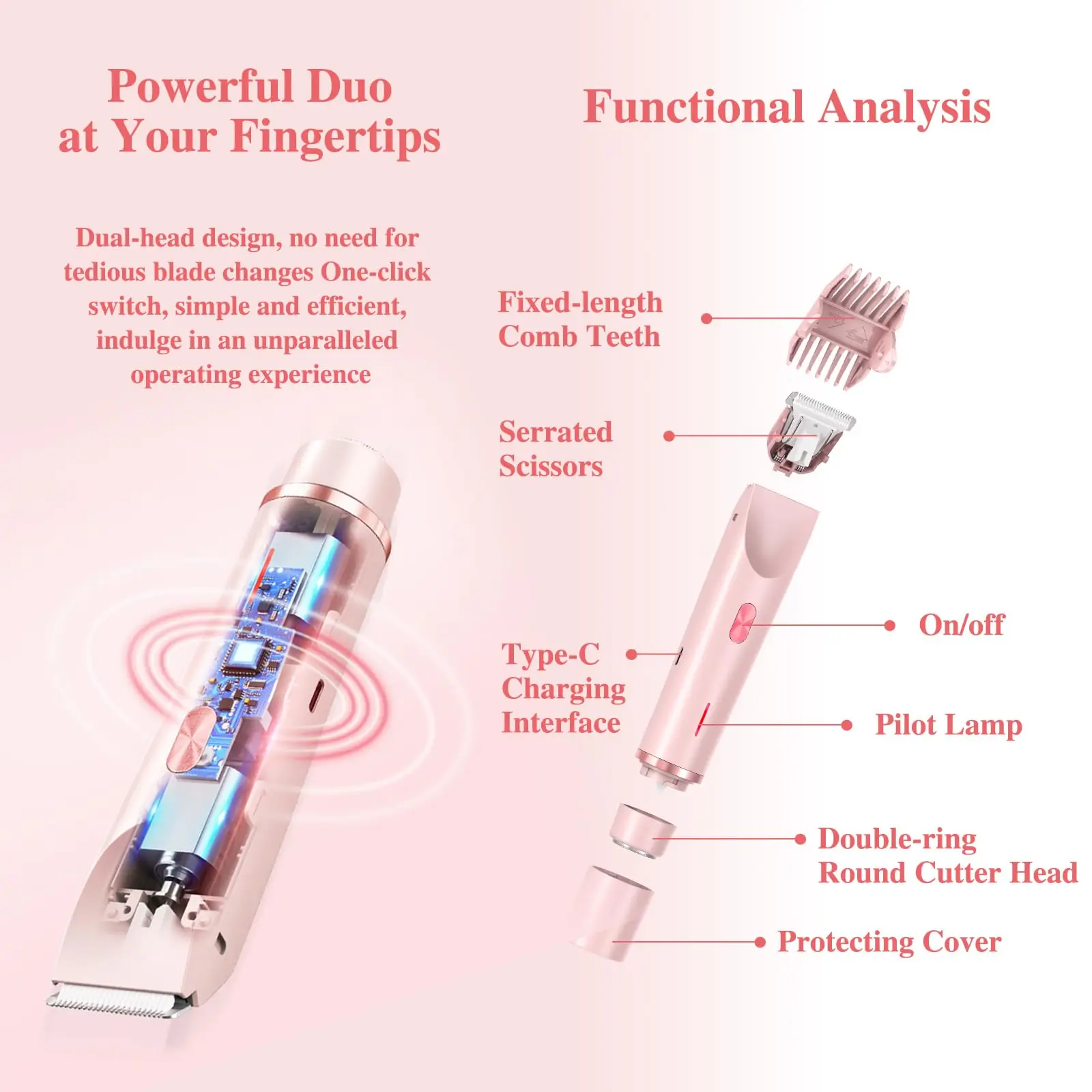 2 in 1 Dual-Head Painless Women Electric Razors Bikini Trimmer Wet Dry Use for Ladies Pubic Hair Detachable Head Electric Shaver thumbnail 4