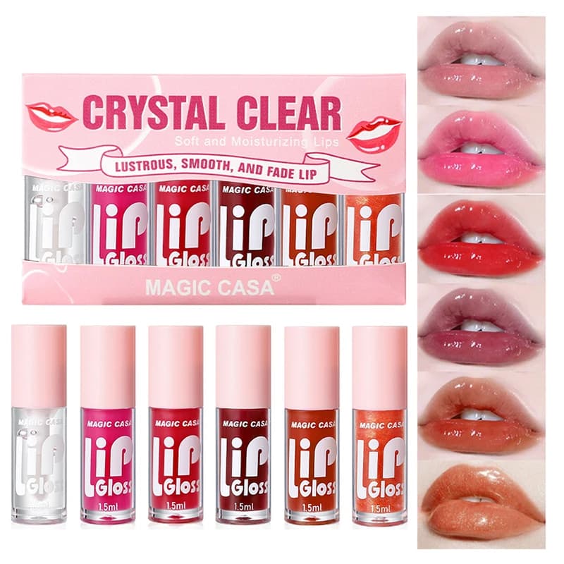MAGIC CASA 6-Piece Set Water-Gloss Jelly Lip Oil – Plumping, Hydrating, Makeup Base, Long-Lasting Moisture