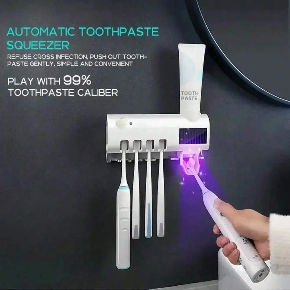 Wall-Mounted Smart Toothbrush Sanitizer,UV-Free, Solar Powered Cleaner With Automatic Toothpaste Dispenser,No-Drill Installation thumbnail 4