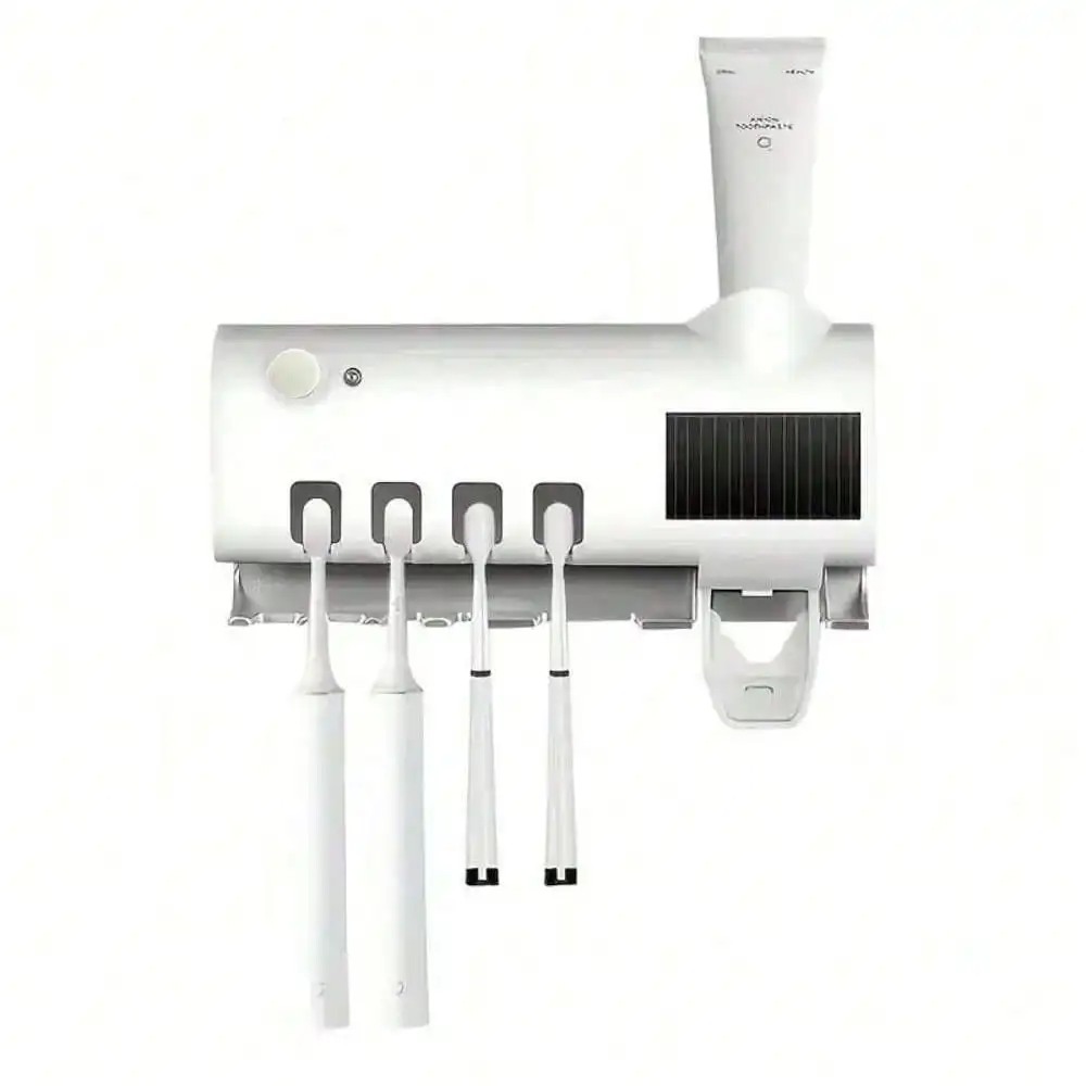 Wall-Mounted Smart Toothbrush Sanitizer,UV-Free, Solar Powered Cleaner With Automatic Toothpaste Dispenser,No-Drill Installation