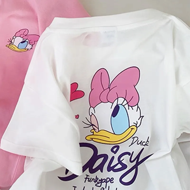 Girls Pink Tshirt Daisy Print Short Sleeve Tops Casual Fashion Versatile Tees Children New Round Neck Thin Loose Base Shirt thumbnail 4