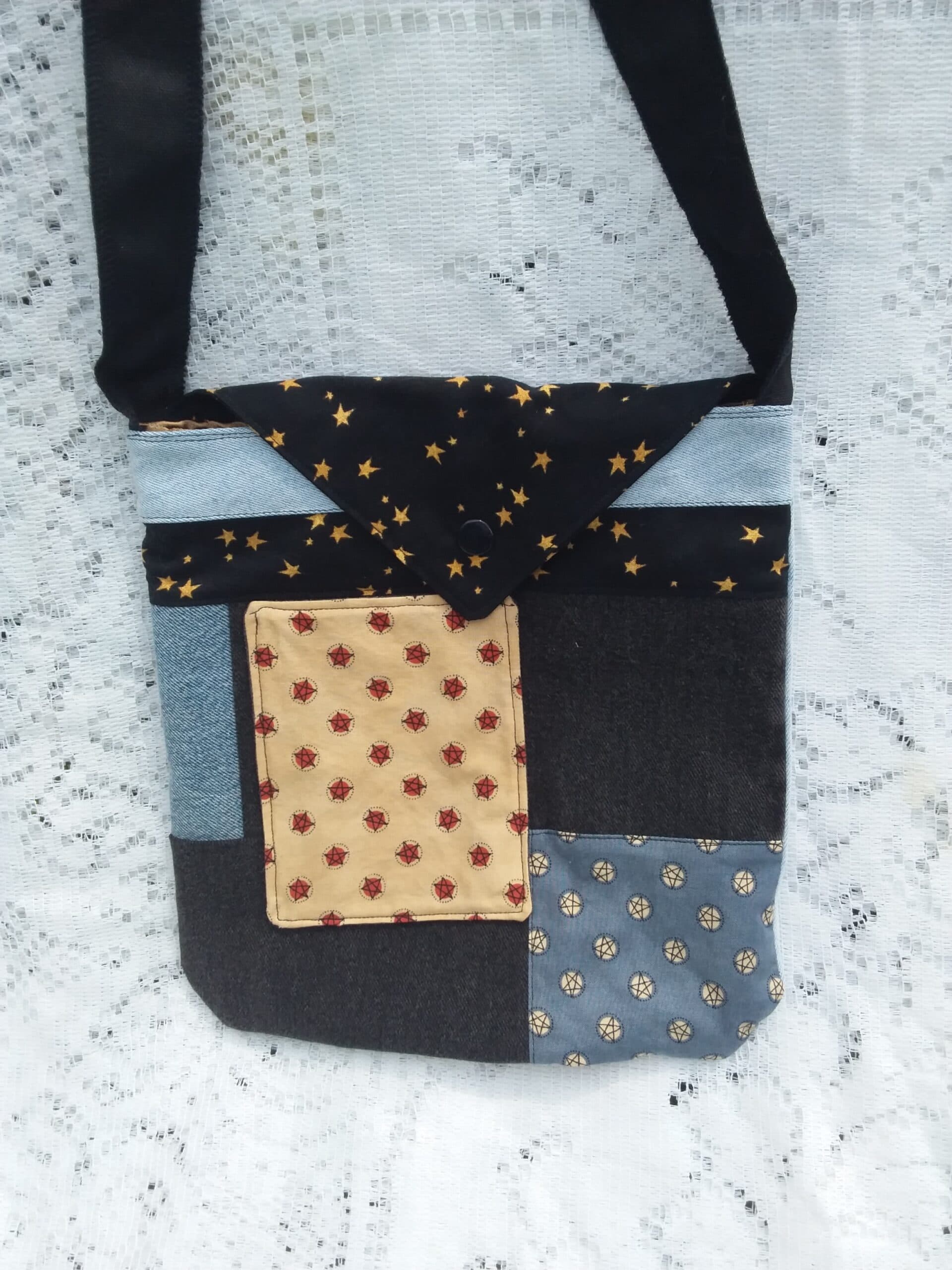 Embroidered Denim Messenger Bag, Key to my heart thumbnail 3
