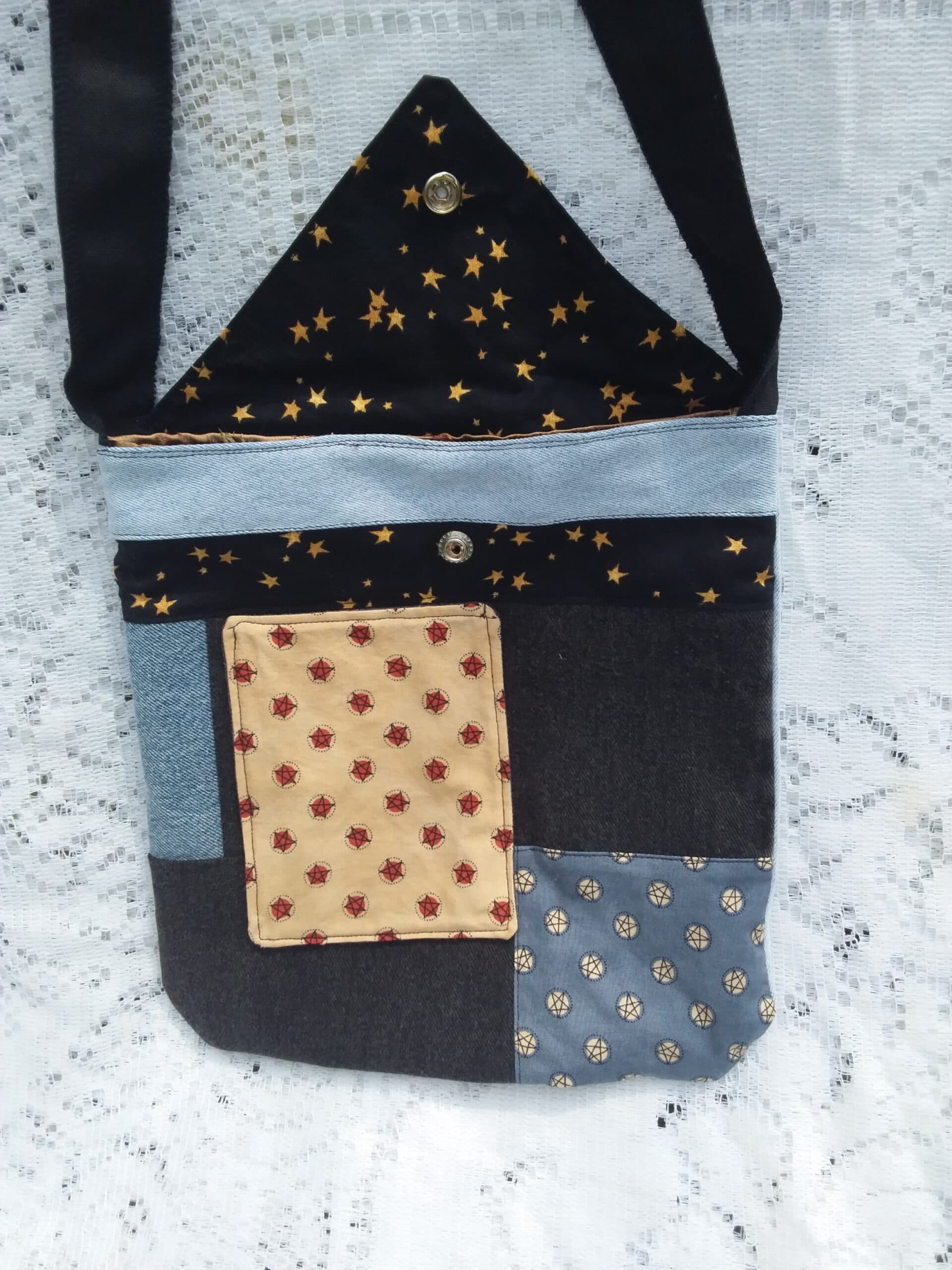 Embroidered Denim Messenger Bag, Key to my heart thumbnail 4