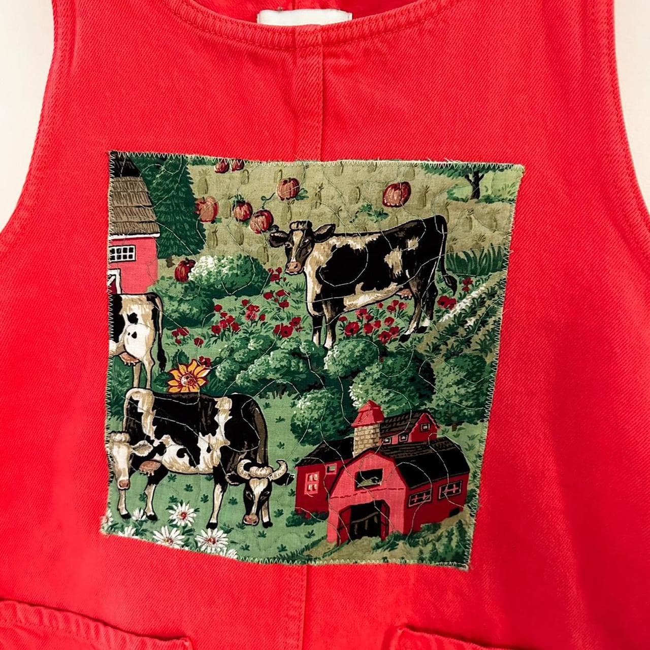 Quilted Cow & Farm Pink-Red Denim Jumper Dress thumbnail 4