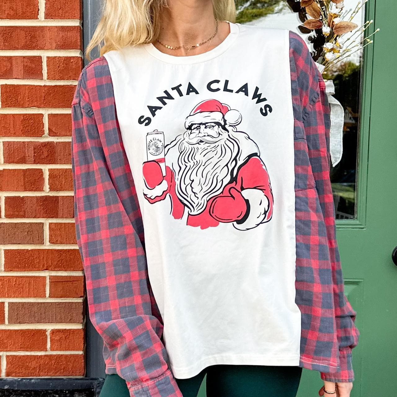 Santa Claws Christmas Rework Flannel Tee