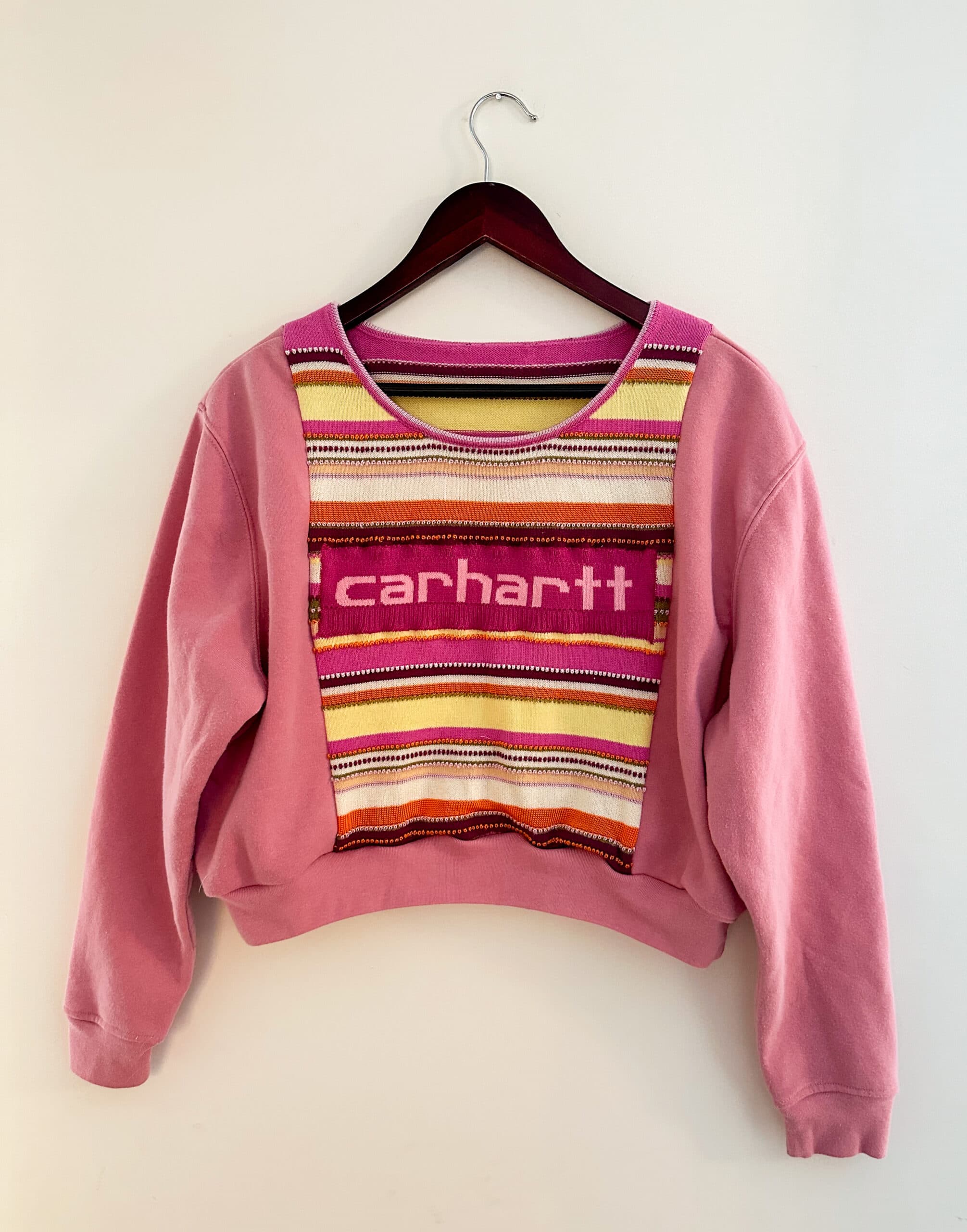 Reworked Pink and Orange Carhartt Cropped Sweater / Crewneck thumbnail 4
