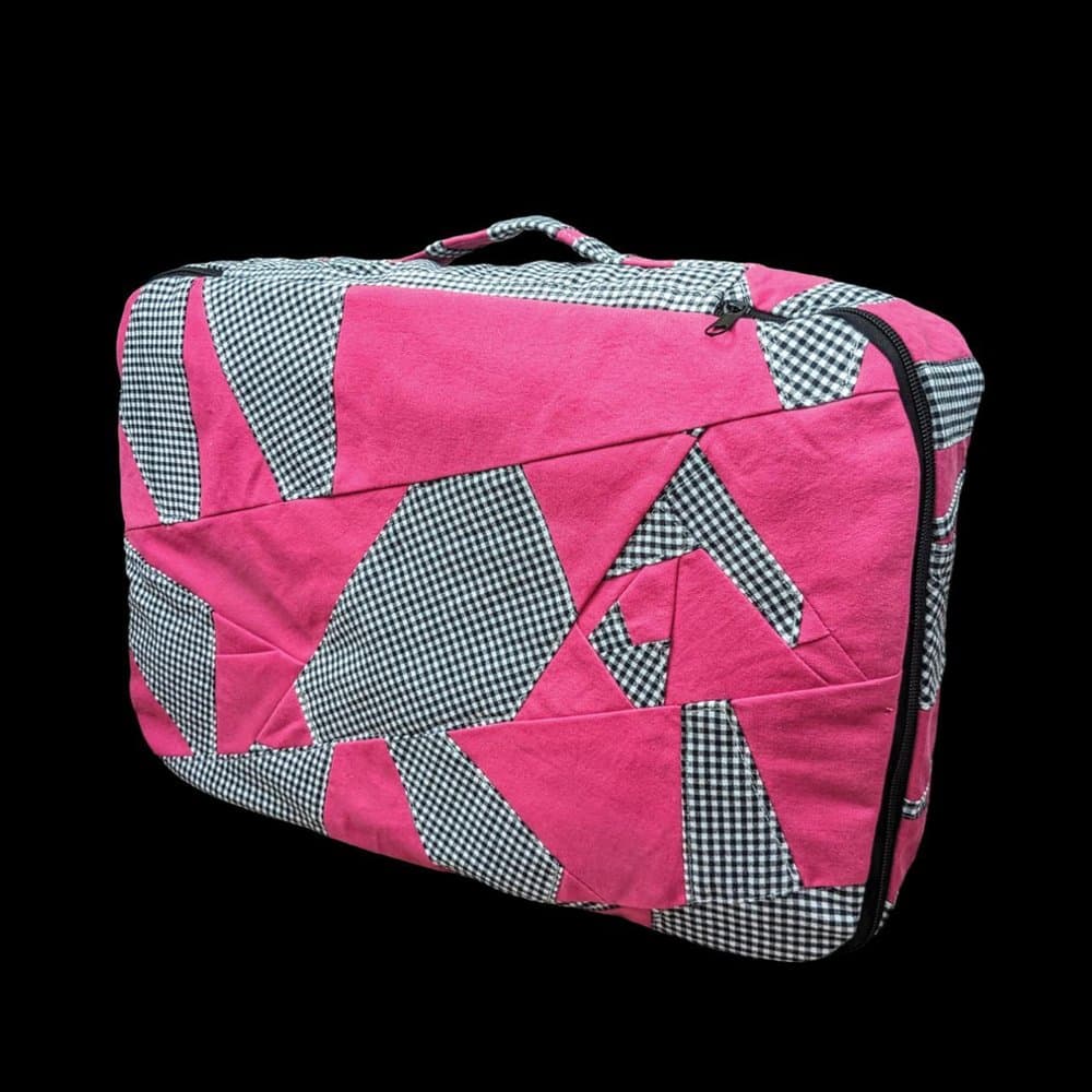 Pink patchwork cloth suitcase