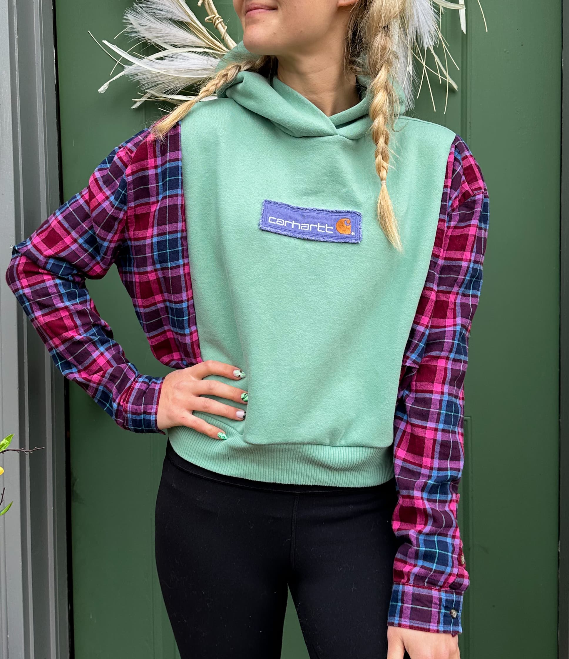 Reworked Carhartt Flannel Cropped Sweatshirt