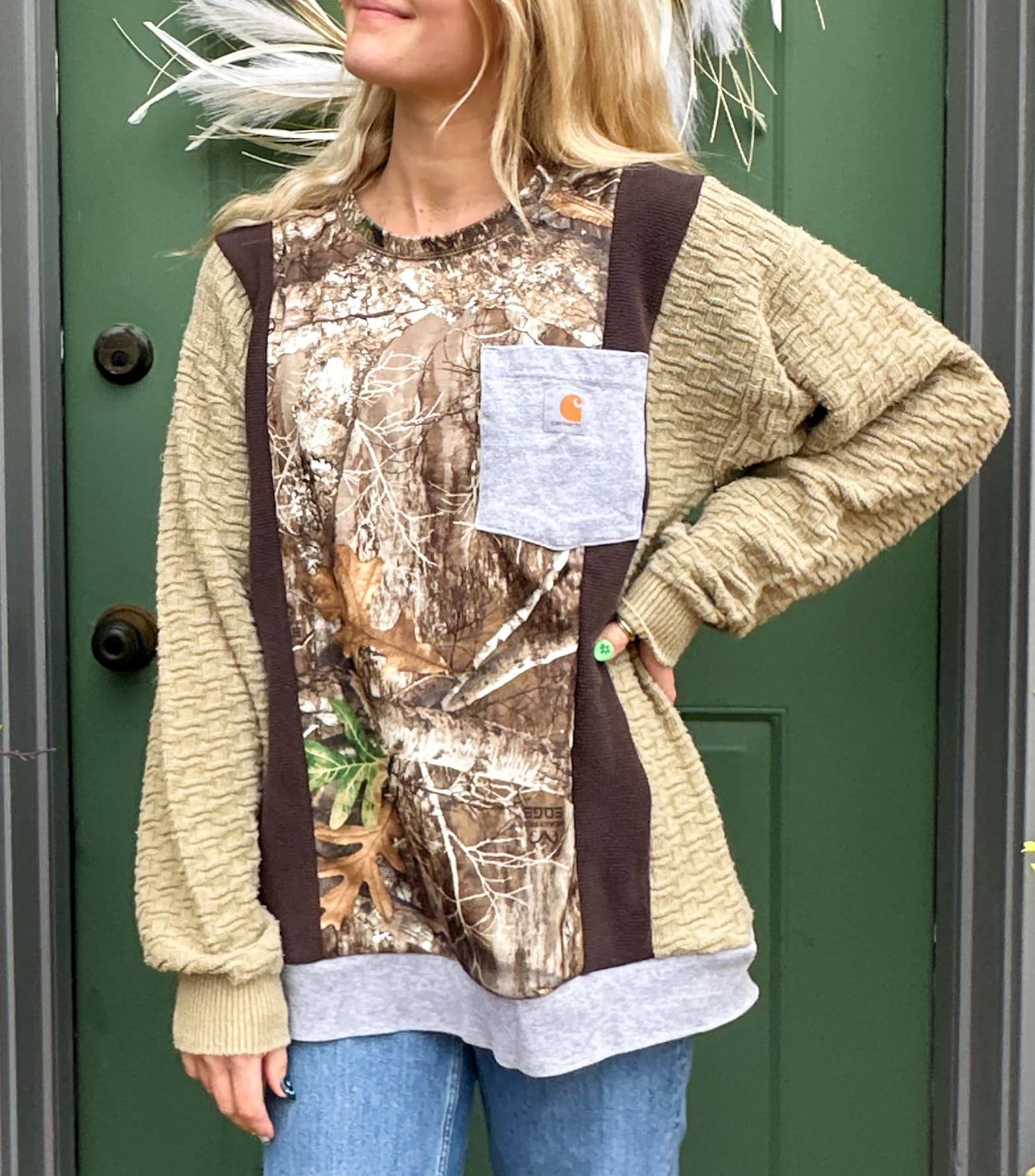 Reworked Camo Patchwork Carhartt Crewneck