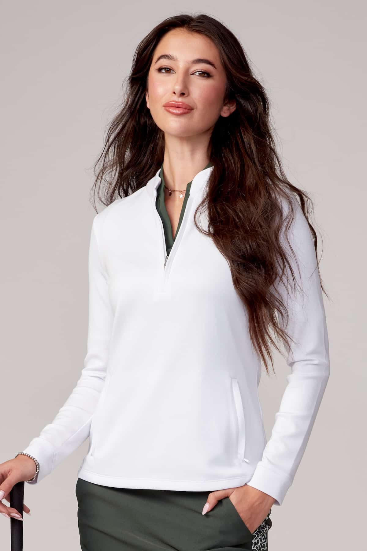 SOLID LONG-SLEEVE ZIPPERED MODAL TOP
