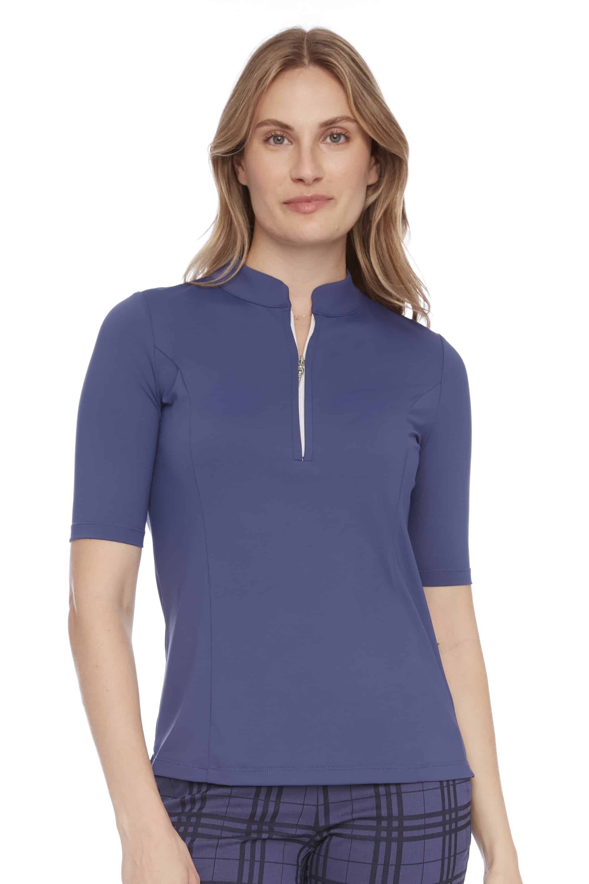 SOLID SHORT-SLEEVE ZIPPERED VELOCITY TOP